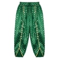 thumbnail image 3 of iiniim Girls Metallic Floral Printed Satin Harem Pants Elastic Waist Patiala Dhoti Salwar Pants Dark Green 14, 3 of 7