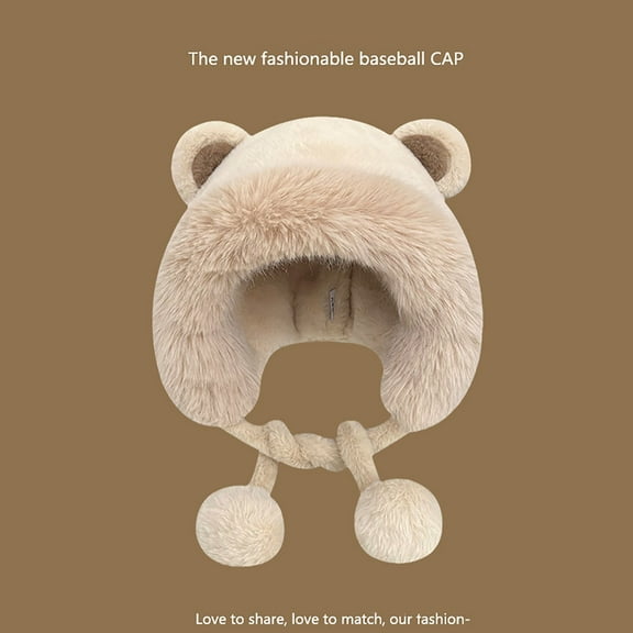 Pyhlmscde Women's Plush Faux Cap with Ear Fuzzy Hat, Womens Hats, Winter Hats for Women, Beanie for Women