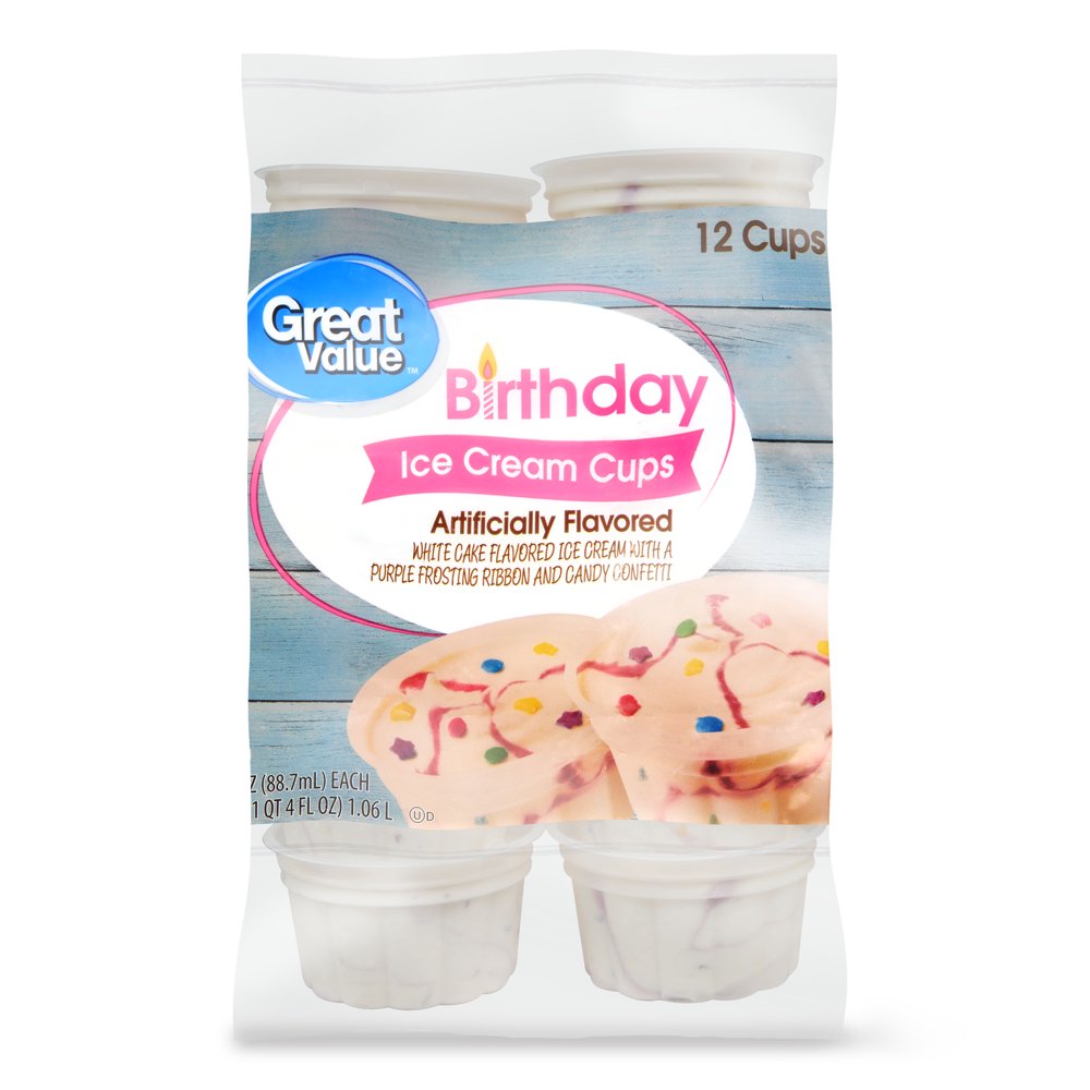 Great Value Birthday Bash Ice Cream Cups, 3 fl oz, 12 ct