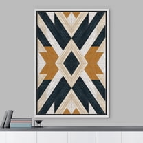 PixonSign Framed Wall Art Western Decor Geometric Black, White & Brown Diamond Insignia Abstract Wood Panels Boho Woodblock Farmhouse Multicolor Canvas Prints for Home Decor -