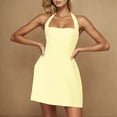 thumbnail image 2 of Lovskoo Women's Summer Sleeveless Halter Mini Dress 2025 Off Shoulder High Waist Swing Flowy Beach Dresses Yellow, 2 of 9