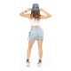 thumbnail image 4 of Mini Falda Tipo cargo Savi Jeans azul cielo bajo mezclilla stretch, 4 of 5