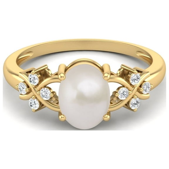 Mooneye 925 Sterling Silver Gold Vermeil 8X6 mm Oval Shape Pearl Women Valentines Day Gift Ring