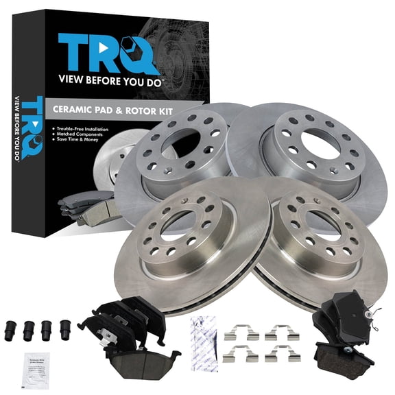 TRQ Front and Rear Brake Pad and Rotor Set Ceramic Fits 2013 Volkswagen Jetta