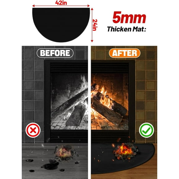 Fireplace Rug, Half Round Fire Resistant Mat, Fireproof Rug Retardant Hearth Pad for Fireplace Wood Stove, Waterproof, Heatproof, Oilproof, Anti-Slip,For Kitchen, Fireplace, Camping