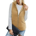 thumbnail image 5 of YYDGH Women's Puffer Vest Solid Color Zip Up Sleeveless Winter Coats Stand Collar Hooded Jacket Winter Warm Outerwear Padded Gilet with Zipper Pockets, 5 of 8