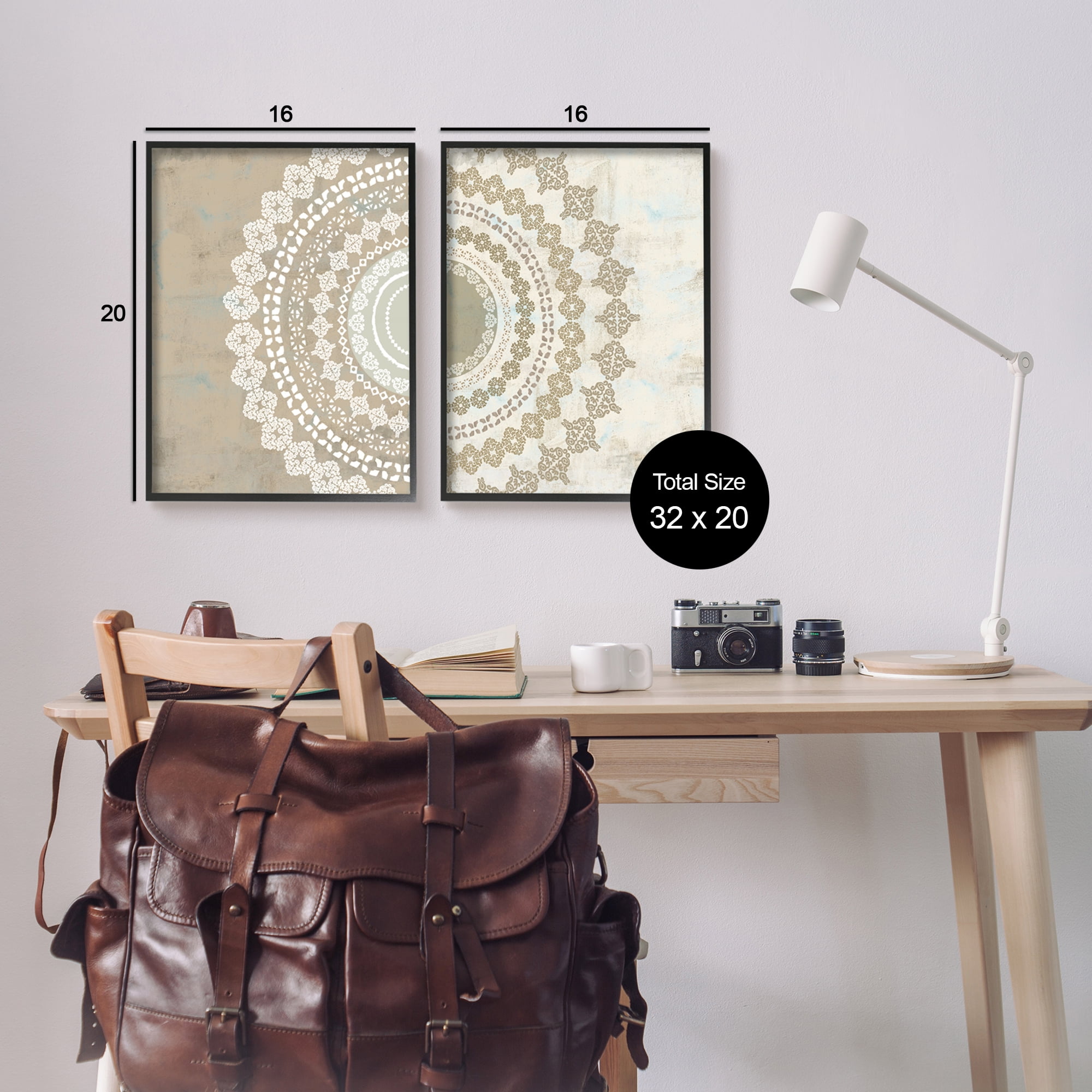 Stupell Rustic Mandala Boho Pattern Abstract Painting Black Framed Art Print Wall Art, Set of 2