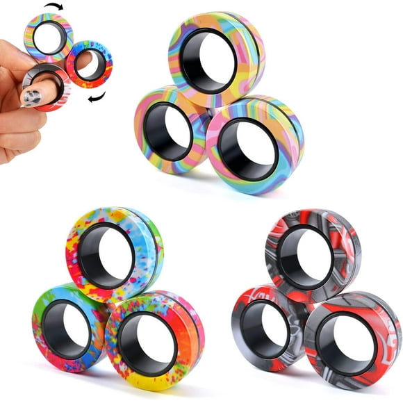 9Pcs Magnetic Rings Fidget Toy Set, Magnetic Fidget Toys Adults Fidget Spinner Rings , Gifts for 8+ Year Old