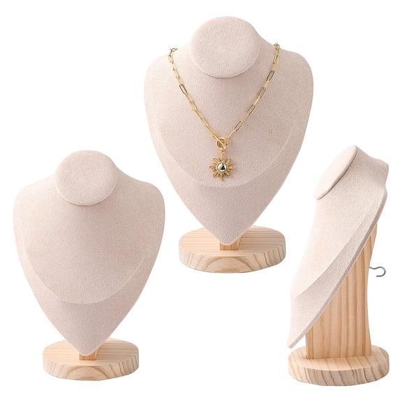 Necklace Bust Display Stand with Wooden Base Microfibre 17x24cm DIY