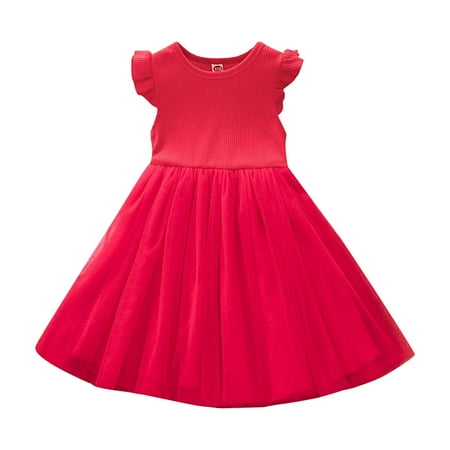 

TAIAOJING Toddler Summer Dresses for Girls Baby Dress Flying Sleeve Fashion Mesh Dress Princess Dress Casual Dress Outwear For 12-18 Months