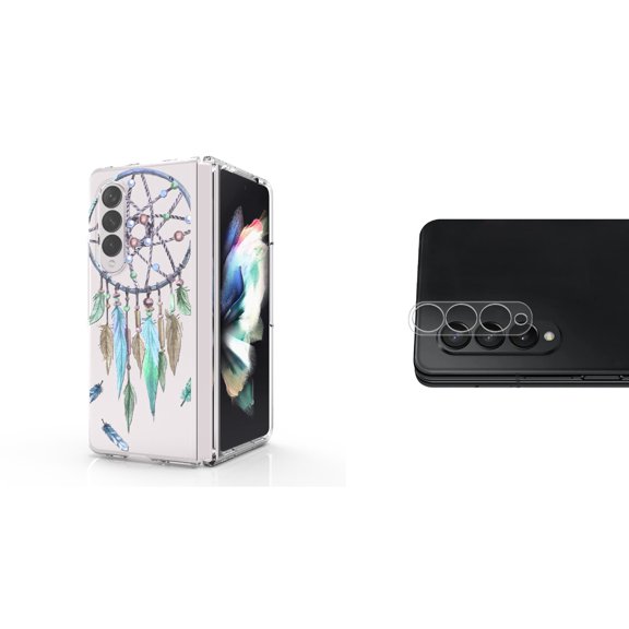 Accessory Bundle for Galaxy Z Fold 4: Slim Snap-On Case (Teal Mint Dreamcatcher), Rear Camera Glass Protector
