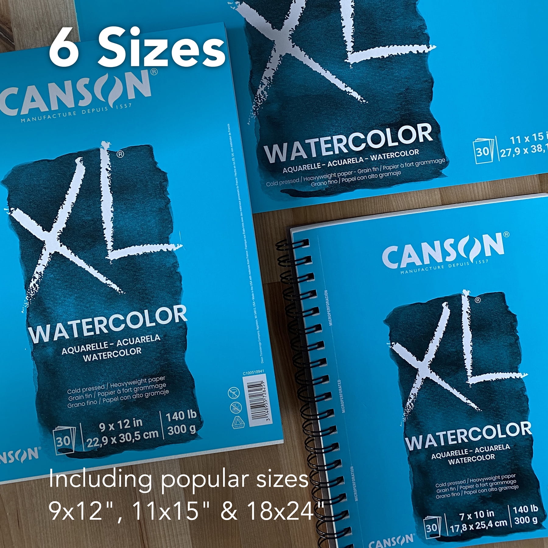 Canson XL Series Watercolor Pad, Heavyweight White Paper, Side Wire Binding, 30 Sheet, 7x10 inch, Pack of 3