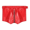 thumbnail image 4 of TiaoBug Men's Latex PVC Leather Zipper Crotch Shorts Bulge Pouch Boxer Briefs Buckled Hot Pants Red XL, 4 of 7