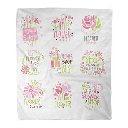 ASHLEIGH Flannel Throw Blanket Best Flower Green and Pink Colorful Stencils Bouquet Bright Soft for Bed Sofa and Couch 50x60