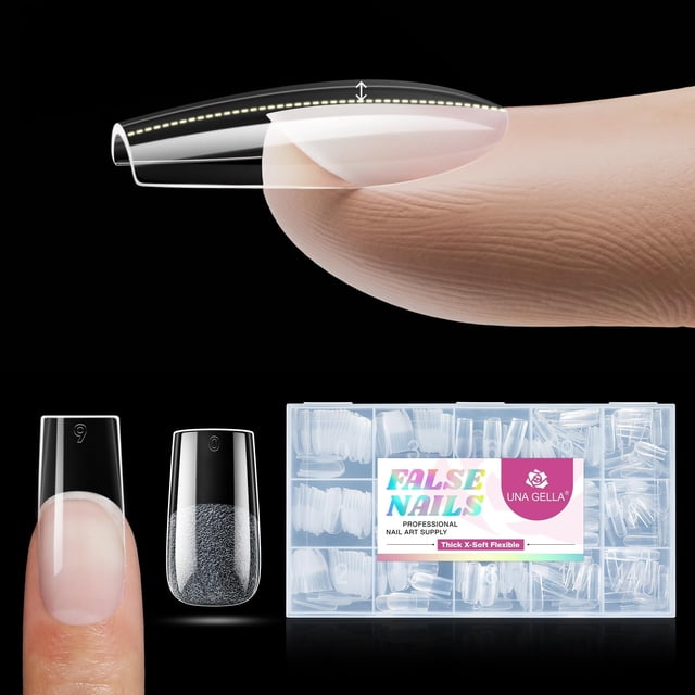 Puntas de uñas cuadradas UNA GELLA de Fake Nails, X-Soft, 330 unidades, transparentes