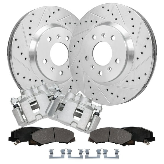 Detroit Axle - Front Brake Kit for 2006-2013 Chevrolet Impala 06-07 Monte Carlo 06-11 Buick Lucerne Drilled Disc Brake Rotors Ceramic Brakes Pads Replacement Brake Calipers