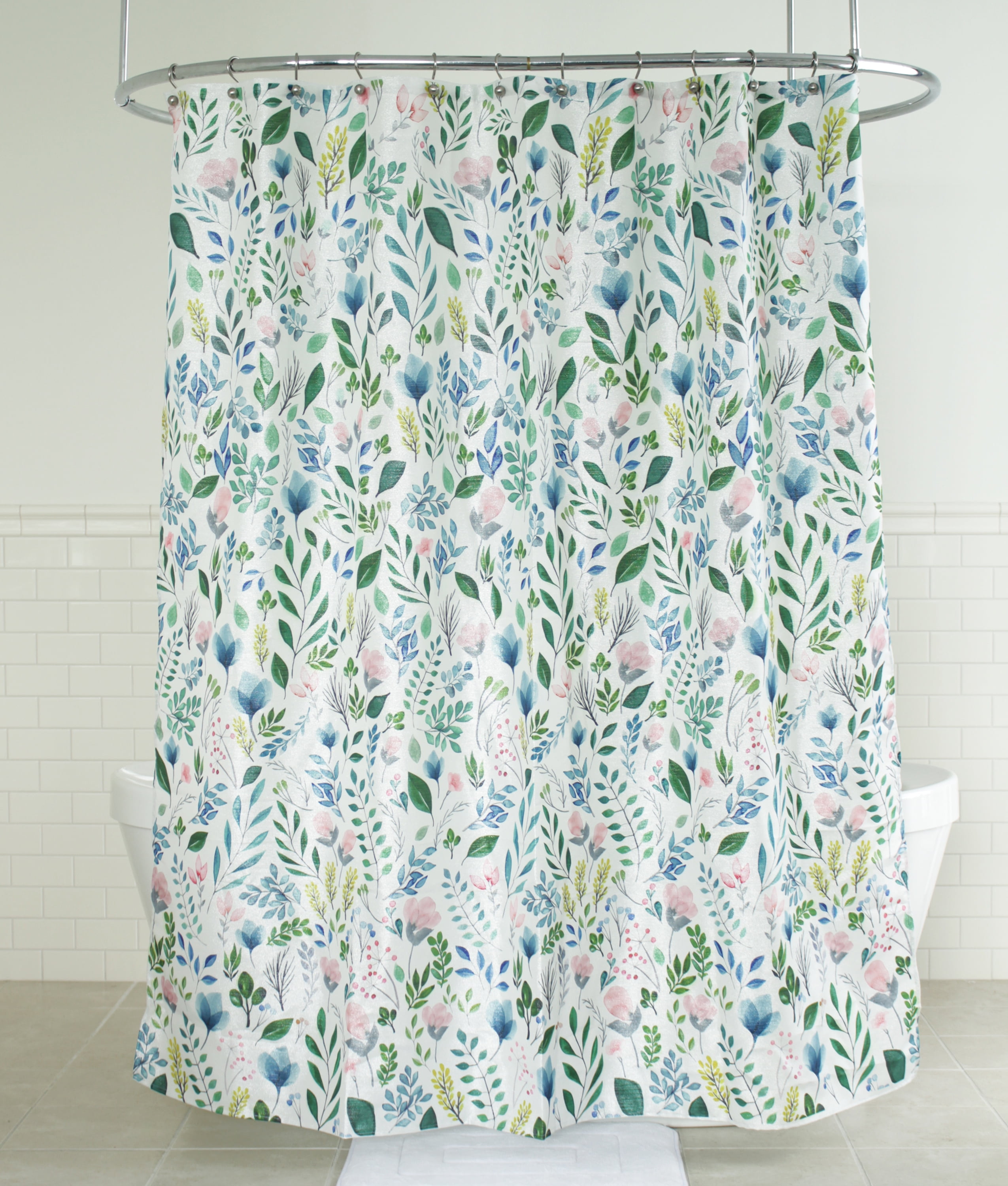 72 x 72 Blue and Coral Zuri Flora Shower Curtain-Fabric Watercolor Floral Print Design Lush Decor x 72 