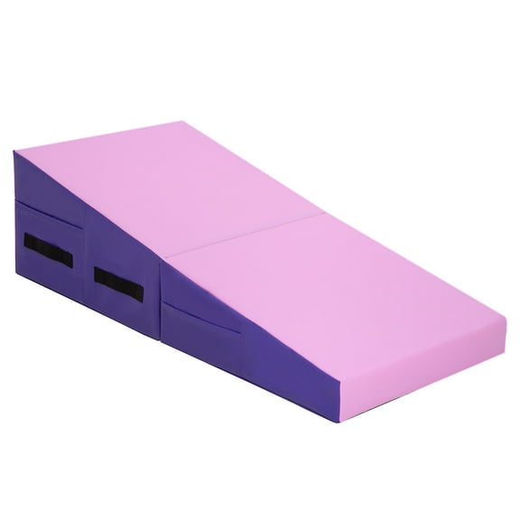 Gymnastics Mat Incline Indoor/Outdoor Tumbling Mats Yoga Mat for Home Gym Folding Exercise Mat with Non-Slip Surface & Handles Cheese Wedge Mat, Pink & Purple