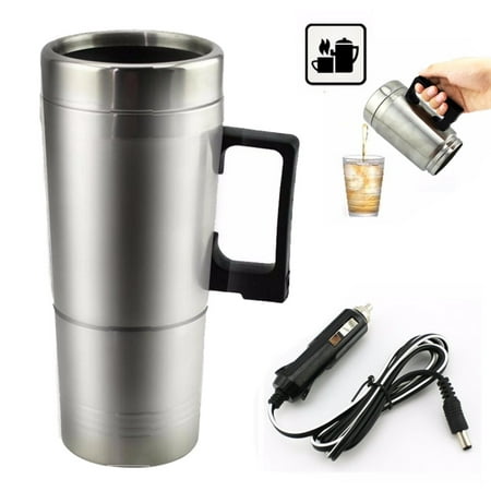 12V 304 Stainless Steel and Food Grade Material Car Stainless Steel Cigarette Lighter Heating Kettle Mug Electric Travel Thermoses Water Coffee