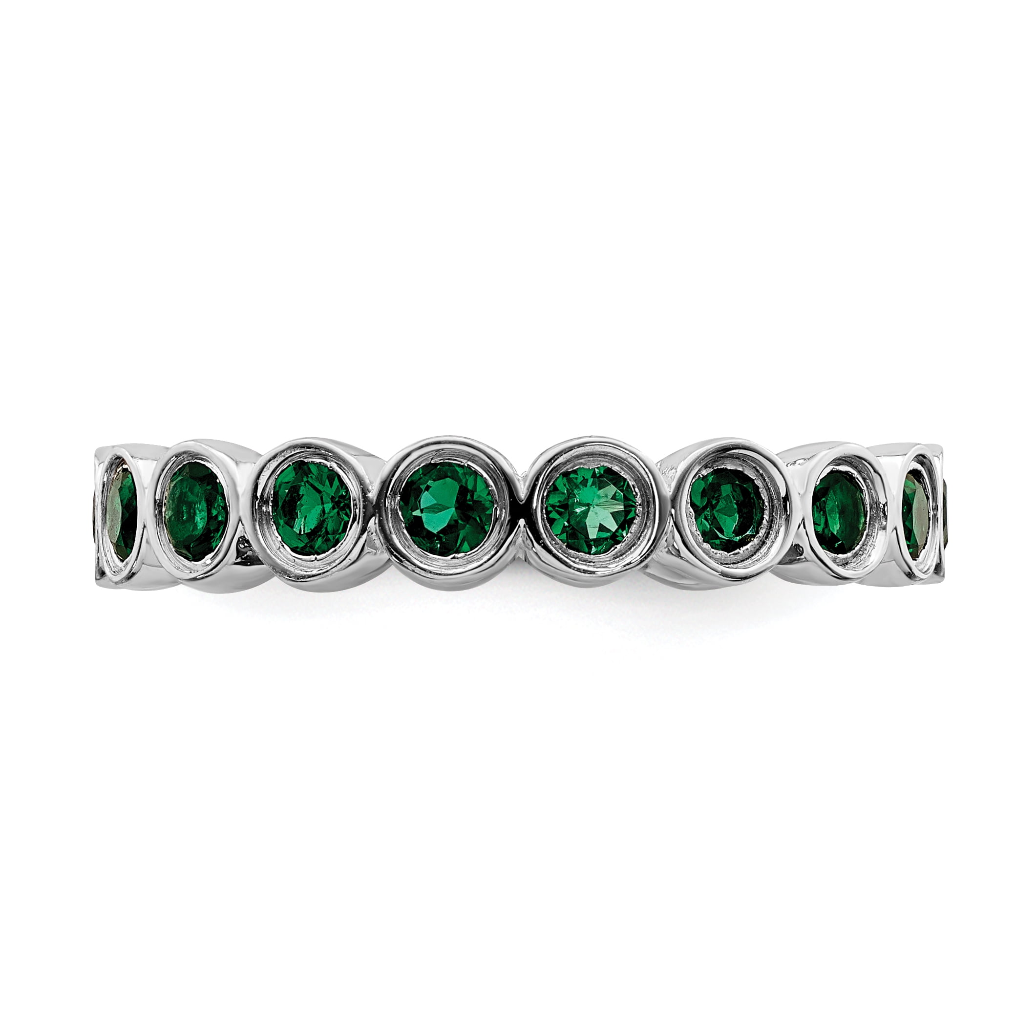 Created Emerald Sterling Silver Ring