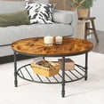 thumbnail image 3 of Yoneston 2-Tier Industrial Wood Round Coffee Table with Storage Shelf for Living Room, Rustic Brown, 3 of 7