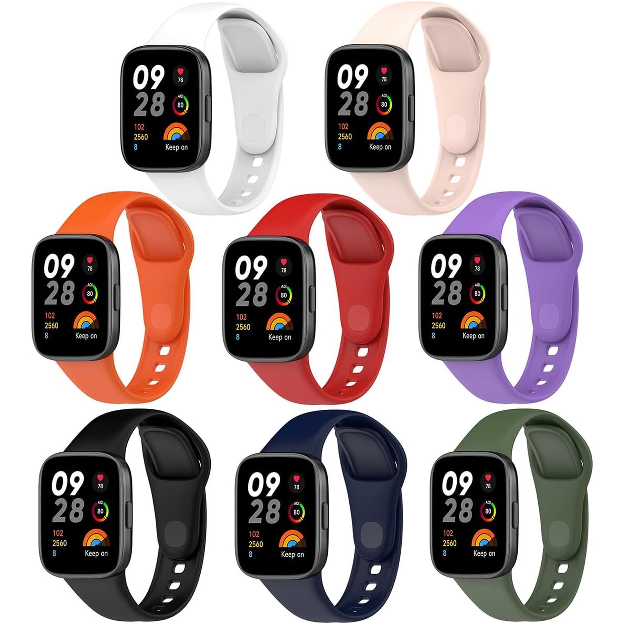 Tianle Silicone Band Compatible with Redmi Watch 3, Replacement Sport Bracelet Women Men Watch Straps Compatible with Redmi Watch 3 Smartwatch Accessories, 8 Pack