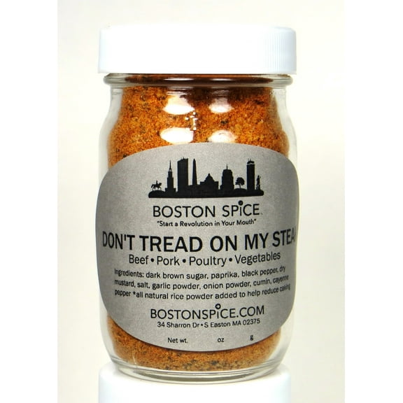 Boston Spice Don't Tread On My Steak Handmade Gourmet Seasoning Blend Dry Rub Beef Steak Ribeye Pork Ribs Chicken Wings Poultry Vegetables Smoking Grilling Barbecue BBQ 1/2 Cup Jar 2.7oz/77g