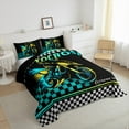 thumbnail image 3 of Manfei Motorcycle Lover Bedding Sets with Comforter, Competition Sports Comforter Sets, Checkered Flag Reversible Down Comforter, Ultra Soft Room Decoration, 2pcs, 3 of 8