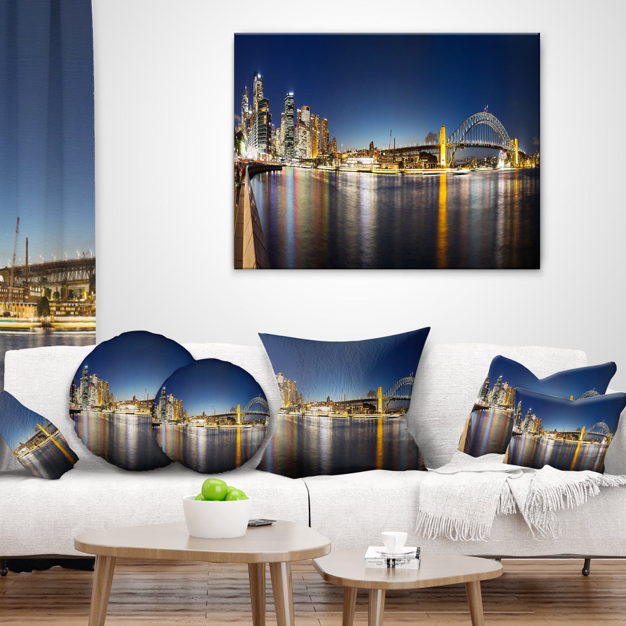 Designart Cityscape Sydney Nightfall Panorama - Cityscape Throw Pillow - 16x16