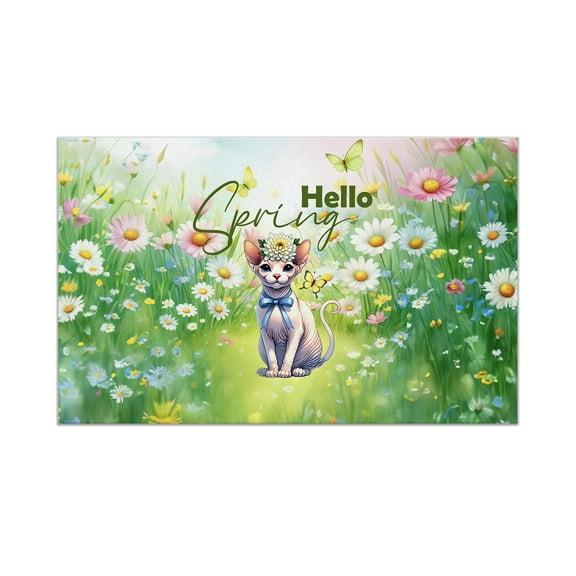 Sphynx Hello Spring Time Flower Floral Nature Doormat Cat Lover Kitten Owner Gifts Idea Indoor Outdoor Welcome Mat - 02031
