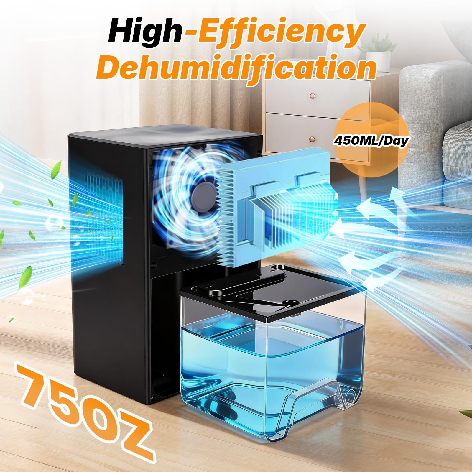 Dehumidifiers for Home, 75 OZ Dehumidifier for Room with 7 Color Night Light,Auto Shut Off, Sleep Mode,24H Timer (800 sq. ft) Black