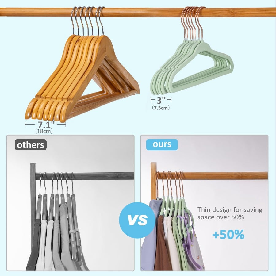 Tonswachic Baby Velvet Hangers 30 Pack - 11 Inch Premium Felt Non Slip Kids Hanger for Infant & Toddler Clothes - 0.2" Slim Space-Saving Baby Felt Hangers for Children's Closet with 10 Clips - Beige
