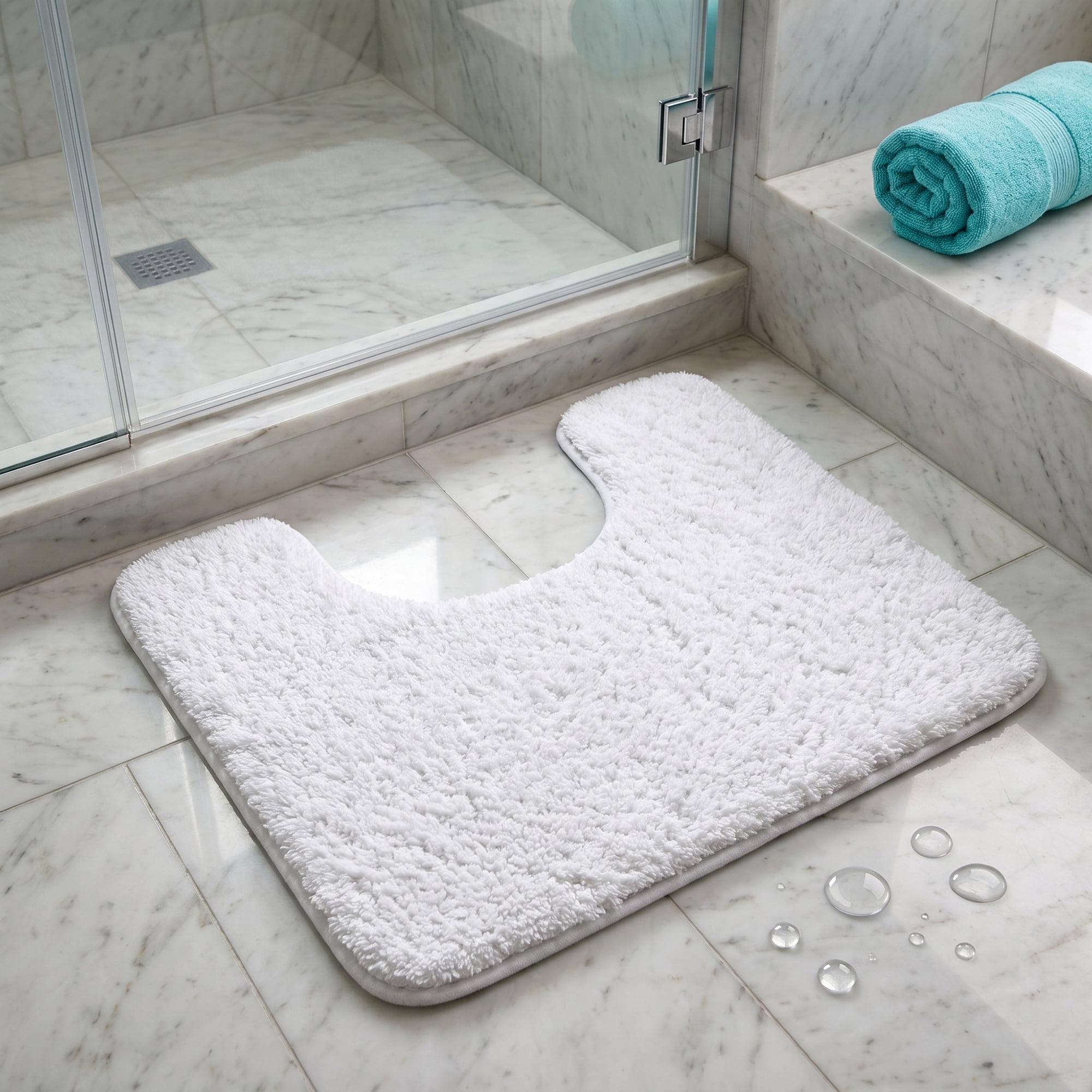 Unique Bargains U-Shaped Absorbent Non Slip Washable Plush Bath Mat White 20" x 20"