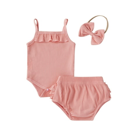

Multitrust Baby Girls Outfit Solid Color Suspender Romper Casual Shorts