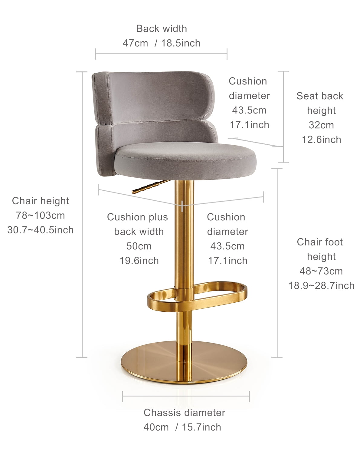LUXMOD Bar Stools Modern Adjustable BarStools in Velvet Fabric Counter  Height Stools Back Bar Chairs 360° Swivel Stool