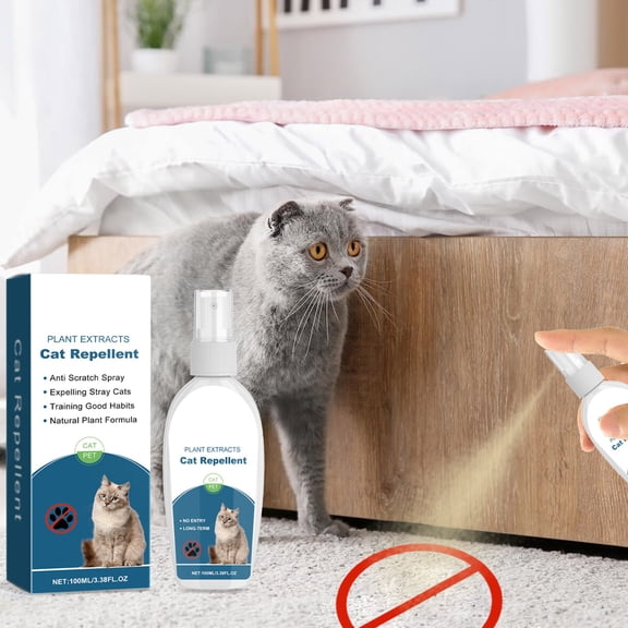 BAOPAI Natural Cat Repellent Spray for Indoor and Outdoor Use - Stops Scratching on Furniture Sofas Rugs - Safe Training Aid with Peppermint - 3.4oz