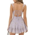 thumbnail image 3 of xiaxaixu Robe Mini Ligne A pour Femmes Manches Courtes Col Cœur Dos Nu Imprimé Floral Robe Courte Fluide Tenue de Club, 3 of 10