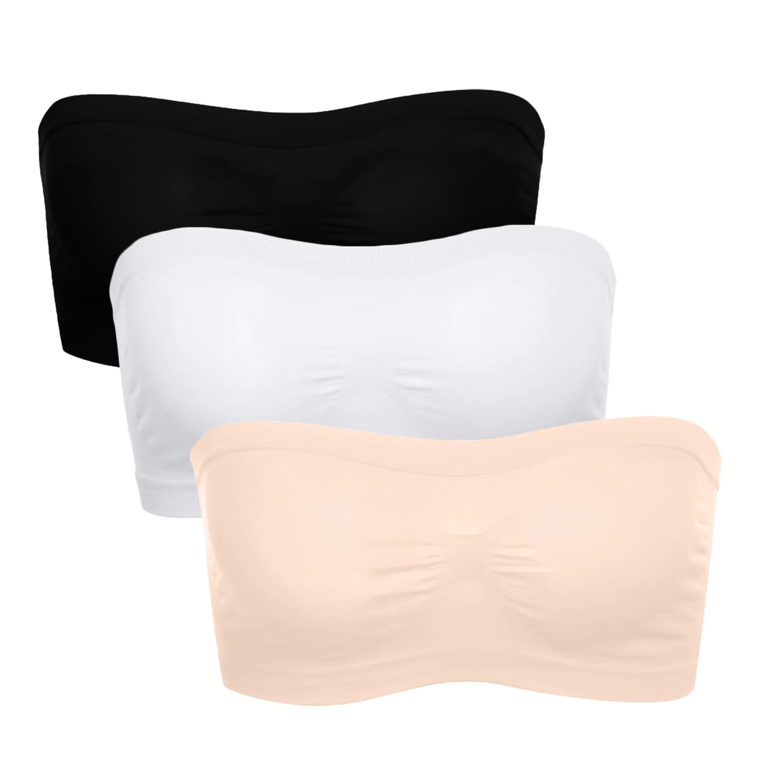 Qcmgmg Strapless Bras for Women Push Up Solid Bandeaus Seamless 3 Pack Mesh  Wireless Bra White XL 
