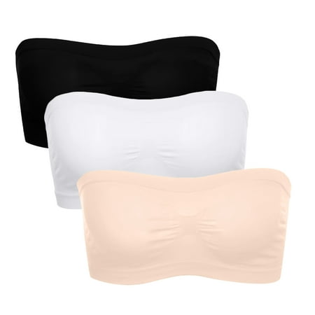 

TQWQT Women s Strapless Bralette Seamless Bandeau Stretchy Non-Padded Bandeau Tube Top Bra White M 3 Pack
