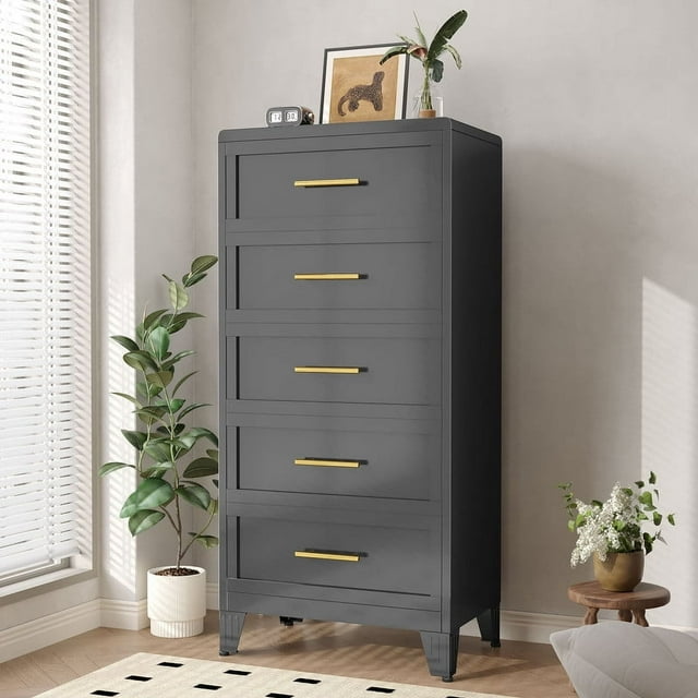 Erosoei Table de Nuit Moderne en Métal Commode à 5 Tiroirs pour Chambre