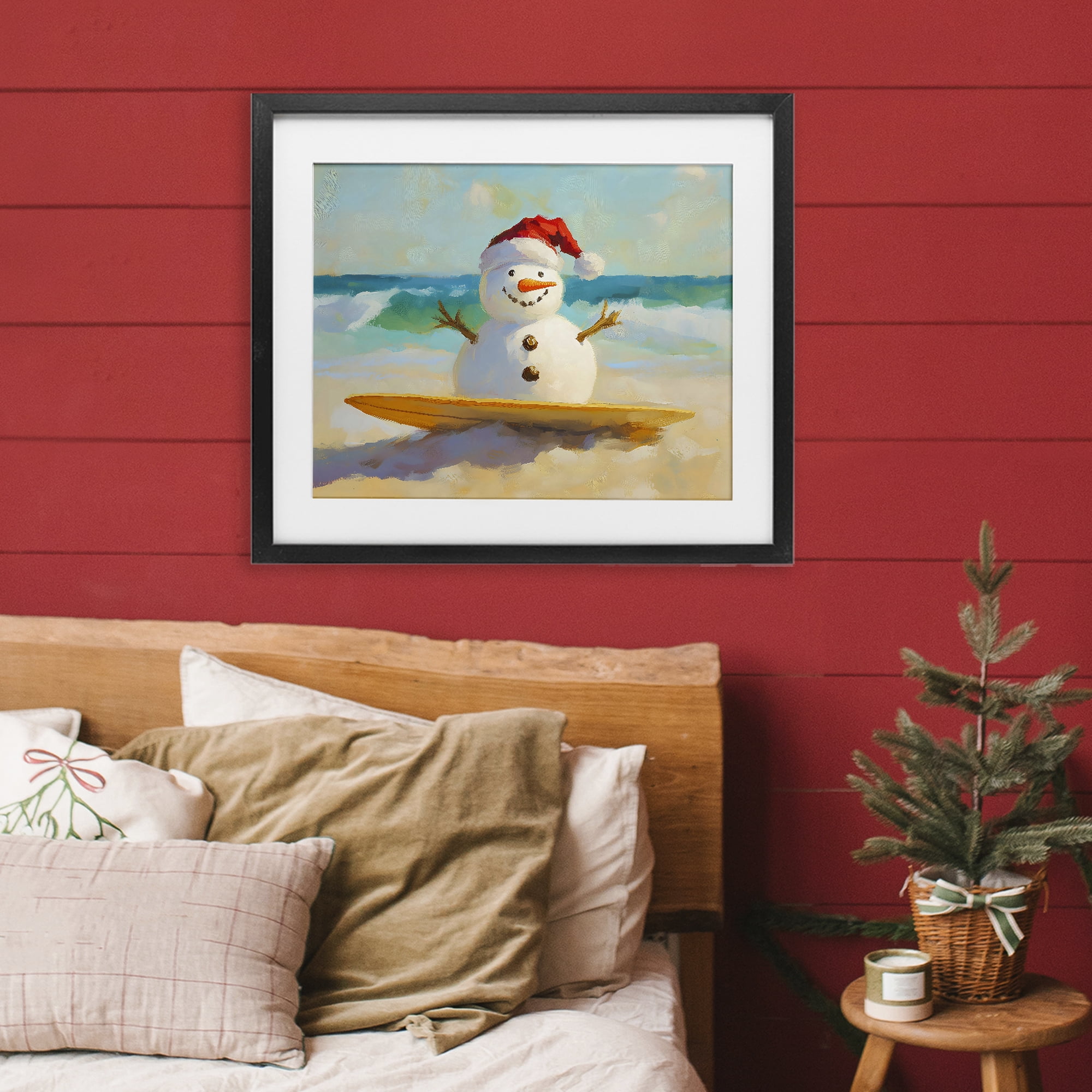 Stupell Industries Surfer Snowman on Beach Black Framed Print Under Glass, design by The Prints Vibe