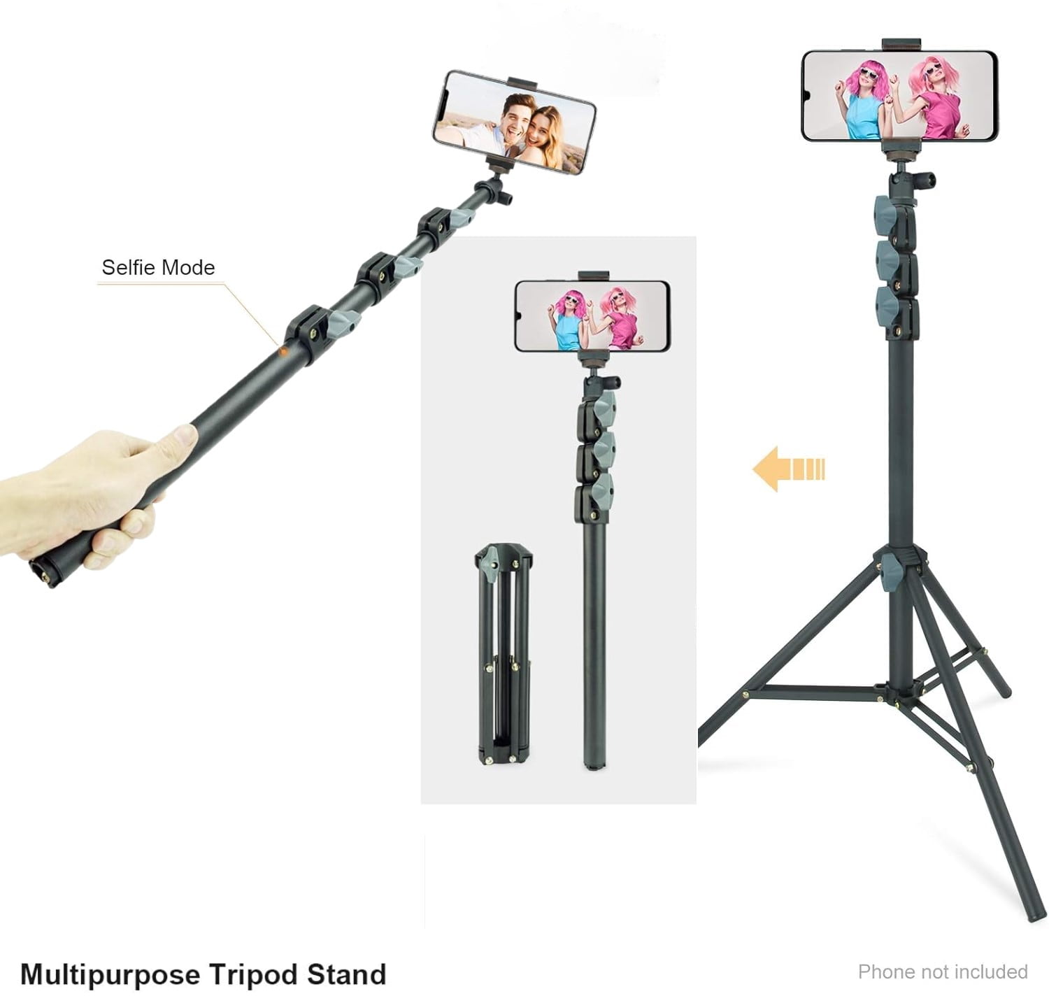 LINCO Phone Tripod 80in Selfie Stick Tripod Stand Cell Phone Tripods with Remote Phone Holder Stable Heavy Durable Metal Compatible with iPhone Samsung GoPro Smartphone