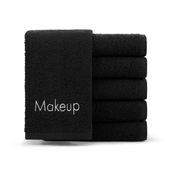 Arkwright Makeup Remover Wash Cloths - 100% Soft Cotton Face Towels - 11 x 17 in. - (6 Pack) Black