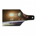 thumbnail image 1 of Galaxy Cutting Board, Space Theme View of the Planets from Earth Science Room Art with Sun and Moon, Tempered Glass Cutting and Serving Board, Wine Bottle Shape, Magenta Orange, by Ambesonne, 1 of 1