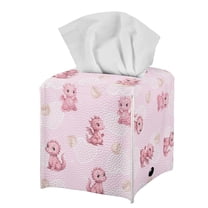 POLERO Tissue Box Cover PU Leather, Cute Dragon Waterproof Square Car Tissue Holder Storage for Bathroom Vanity, Countertops, Dressers, Night Stand, Parlors and Offices, Pink