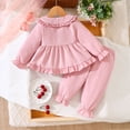 thumbnail image 5 of KPOPLK Toddler Baby Girl Clothes 9 12 18 Months 2T 3T Fall Bow Print Ruffle Long Sleeve Dress Shirt and Jogger Pant Outfit Set,Size 9-12 Months, 5 of 9