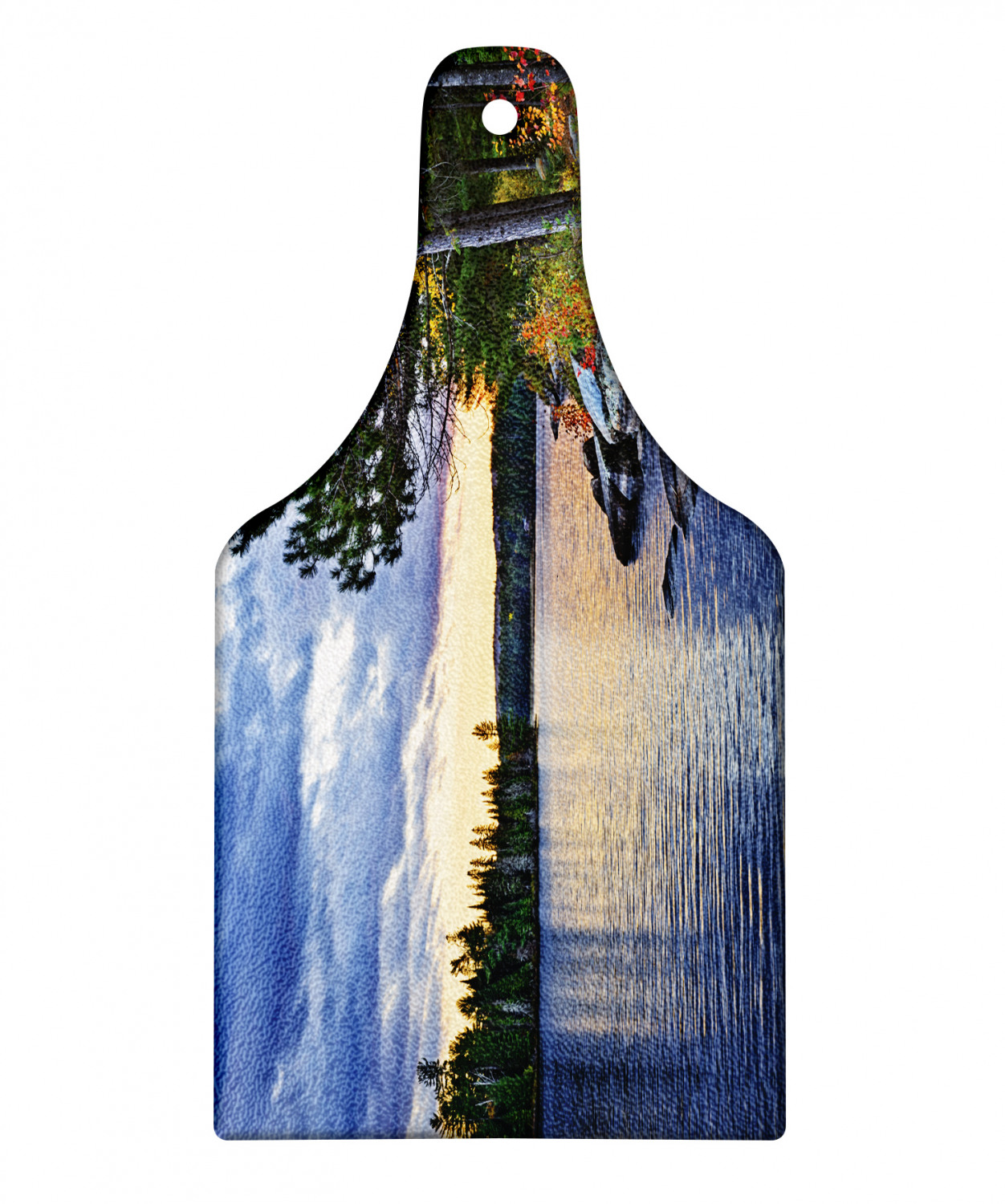 Lake Theme Cutting Board, Real Life Photo of a Sunset in a Forest in