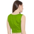 thumbnail image 3 of eloria Women Round Neck Sari Top Blouse Casual Short Sleeve With Triangle Lace, Art Silk Color : Parrot Green, SIZE : 32, 3 of 5
