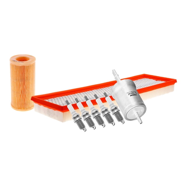 Kit De Bujías Doble Platino, Filtro De Aire, Filtro De Aceite Y Filtro De Combustible 8 PIEZAS Afinación Sin Aceite Compatible con Bora 2006 A 2010 Volkswagen L5 2.5L