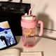 thumbnail image 4 of Botella de agua transparente rosa, vasos de plástico para acampar, senderismo y mochilerismo, vaso de gran capacidad con tapa y pajita, taza de viaje para exteriores, a prueba de fugas y sin BPA., 4 of 6